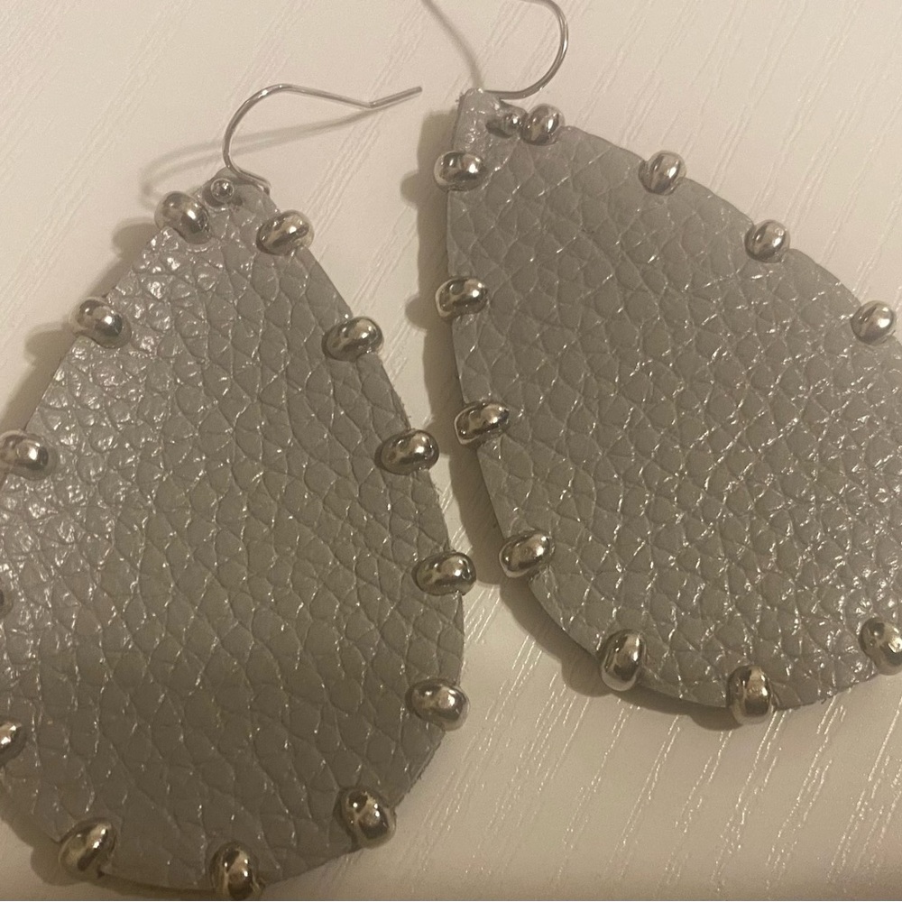 Grey Leather and Silver Stud Earrings
